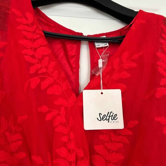 Selfie Leslie Red Mini Dress  Swiss Dot Ruffle Cutout Partywear Medium BNWT - Picture 3 of 8